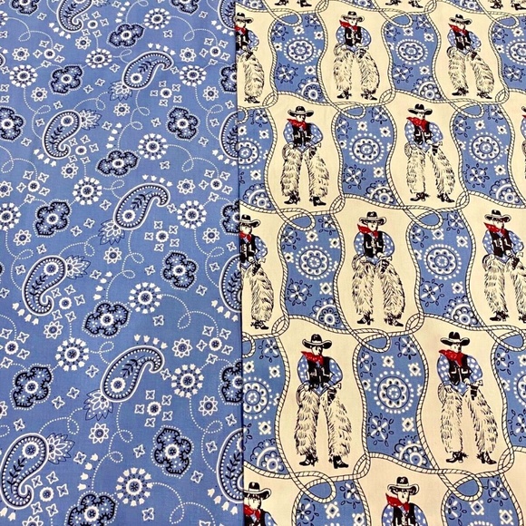 1+1 YD Cowboy Bandana Cotton Fabric Western 2004 Blank Textiles Blue White Quilt - Picture 1 of 10